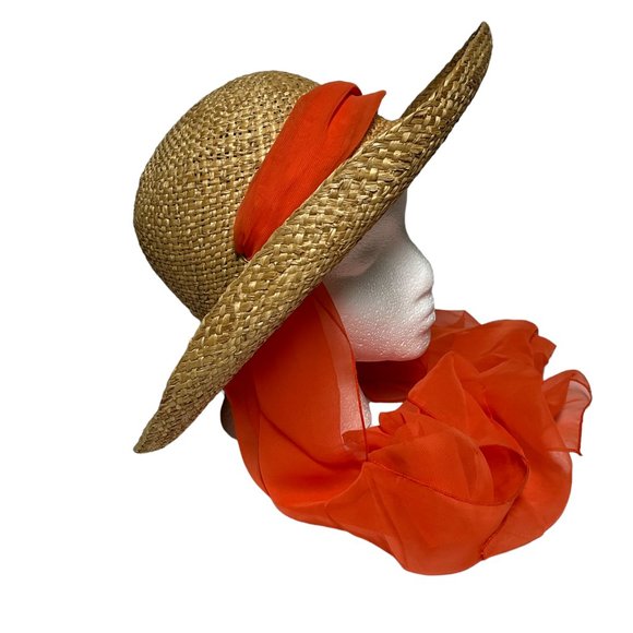 Two Girls NYC Accessories - Two Girls NYC Straw Hat Orange Ribbon Randi Zinz Marcia Lyons Travel Sun Beach